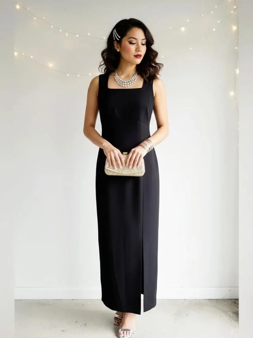 NWOT - Liz Claiborne Black Square-Neck Maxi Gown - Size 6